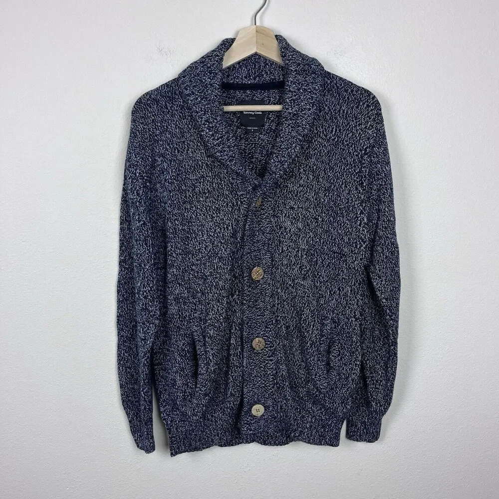 Barney Cools Sweater Mens Small Cabin Shawl Cardigan Button Grandpa Blue